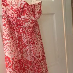 Shoshanna Strapless Floral Coral Dress - Size 8